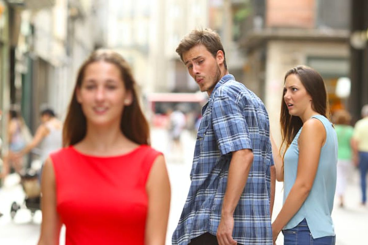 Distracted Boyfriend meme about Coal Headwear